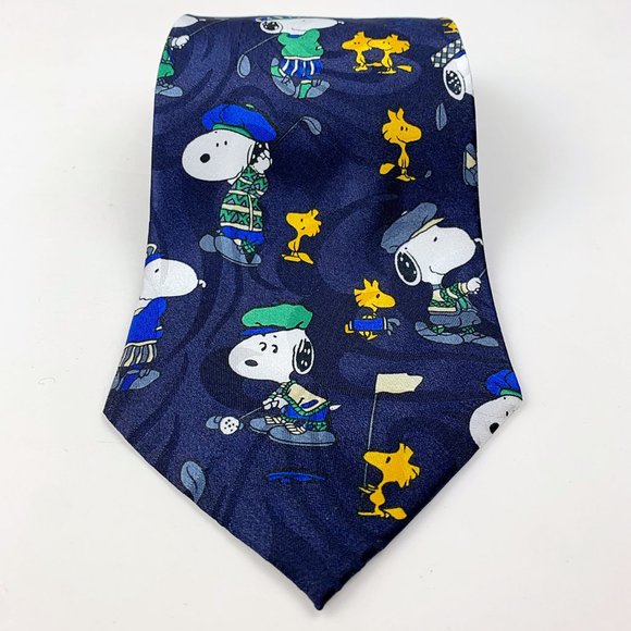 Other - Peanuts Snoopy & Woodstock Go Golfing Silk Tie